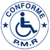 Logo circulaire bleu et blanc indiquant 'CONFORME P.M.R' avec un pictogramme de personne en fauteuil roulant au centre, signalant l'accessibilité.