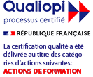 Logo Qualiopi processus certifié, République Française, certification qualité délivrée pour ACTIONS DE FORMATION.